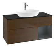 Тумба под раковину Villeroy & Boch Finion 120х50,1 см с подсветкой МДФ шпон грецкого ореха/стекло черное матовое F832HGGN