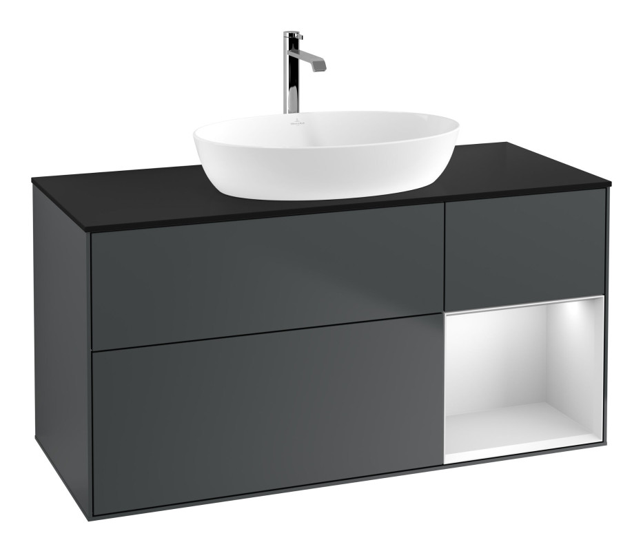 Тумба під раковину Villeroy & Boch Finion 120х50,1 см із підсвічуванням МДФ темно-синій матовий лак/скло чорне матове F832MTHG