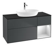 Тумба под раковину Villeroy & Boch Finion 120х50,1 см с подсветкой МДФ темно-синий матовый лак/стекло черное матовое F832MTHG