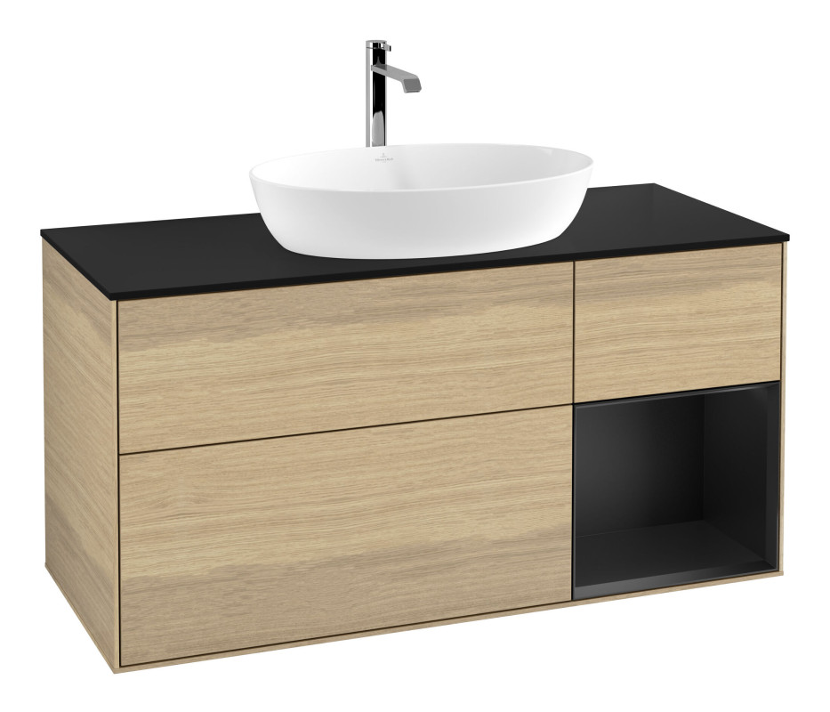 Тумба под раковину Villeroy & Boch Finion 120х50,1 см с подсветкой МДФ шпон дуба/стекло черное матовое F832PDPC