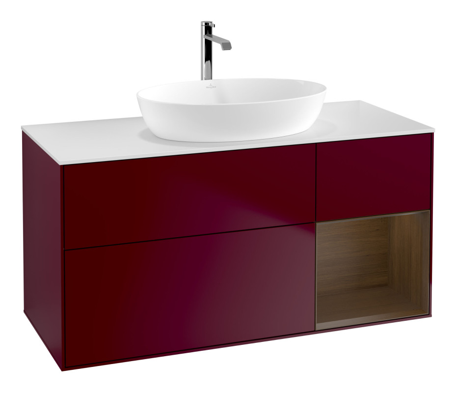 Тумба под раковину Villeroy & Boch Finion 120х50,1 см с подсветкой МДФ пион матовый лак/стекло белое матовое G831GNHB