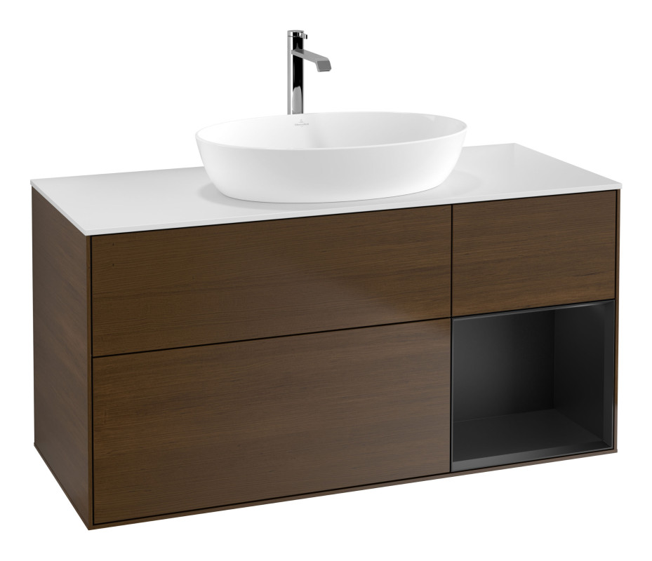 Тумба під раковину Villeroy & Boch Finion 120х50,1 см із підсвічуванням МДФ шпон волоського горіха/скло біле матове G831PDGN