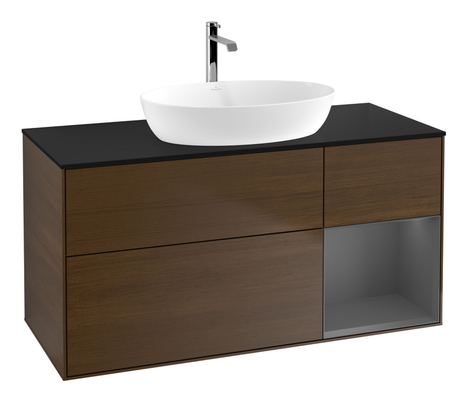 Тумба под раковину Villeroy & Boch Finion 120х50,1 см с подсветкой МДФ шпон грецкого ореха/стекло черное матовое G832GKGN