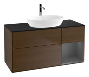 Тумба под раковину Villeroy & Boch Finion 120х50,1 см с подсветкой МДФ шпон грецкого ореха/стекло черное матовое G832GKGN