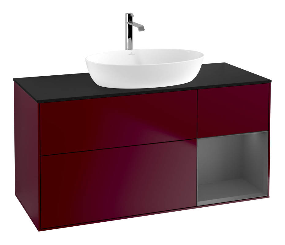 Тумба под раковину Villeroy & Boch Finion 120х50,1 см с подсветкой МДФ пион матовый лак/стекло черное матовое G832GKHB