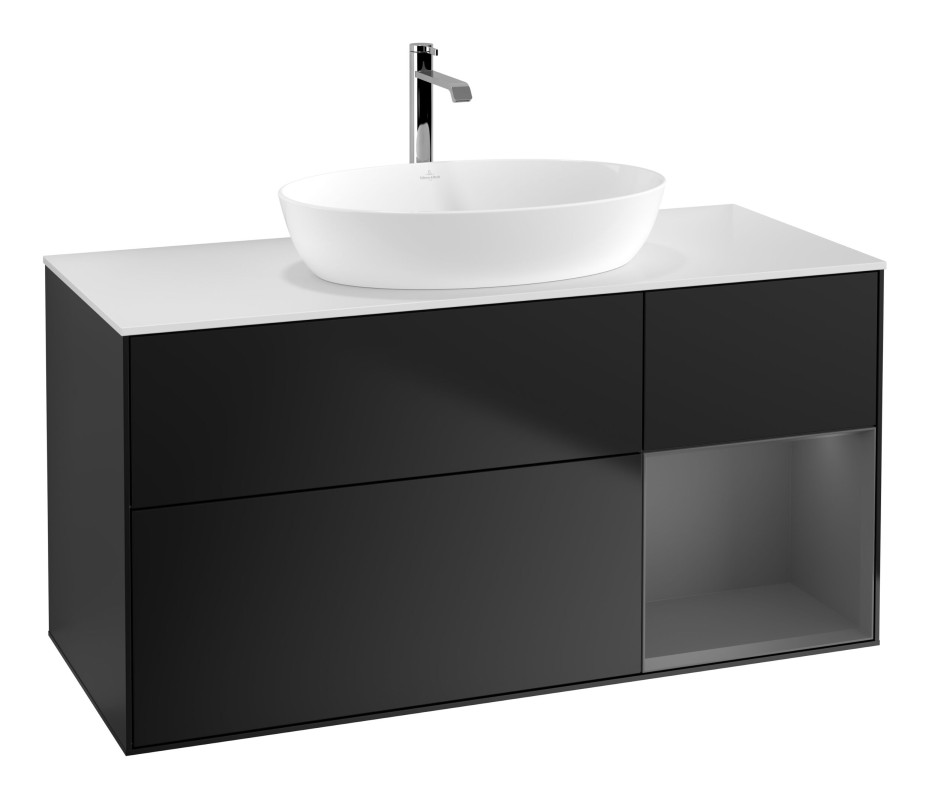 Тумба під раковину Villeroy & Boch Finion 120х50,1 см із підсвічуванням МДФ чорний матовий лак/скло біле матове G831GKPD