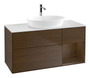 Тумба под раковину Villeroy & Boch Finion 120х50,1 см с подсветкой МДФ шпон грецкого ореха/стекло белое матовое G831GNGN