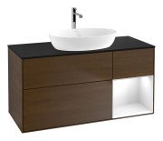 Тумба под раковину Villeroy & Boch Finion 120х50,1 см с подсветкой МДФ шпон грецкого ореха/стекло черное матовое G832GFGN