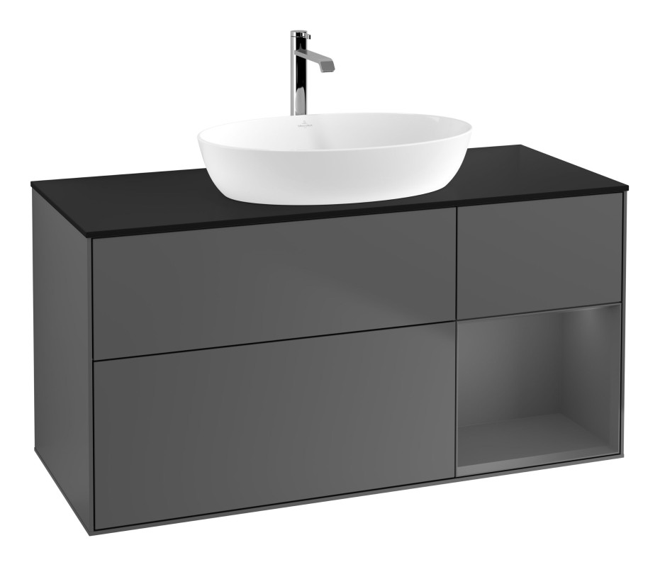 Тумба під раковину Villeroy & Boch Finion 120х50,1 см із підсвічуванням МДФ антрацит матовий лак/скло чорне матове G832GKGK