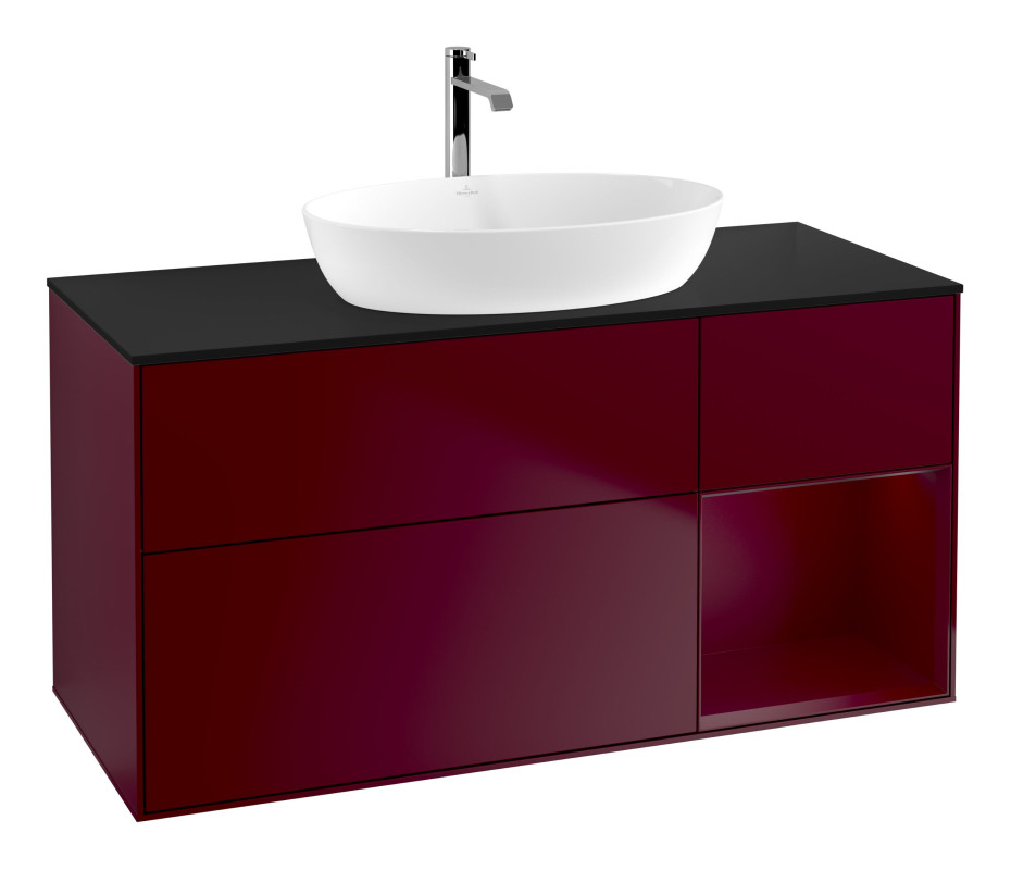 Тумба под раковину Villeroy & Boch Finion 120х50,1 см с подсветкой МДФ пион матовый лак/стекло черное матовое G832HBHB