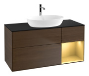 	Тумба под раковину Villeroy & Boch Finion 120х50,1 см с подсветкой МДФ шпон грецкого ореха/стекло черное матовое G832HFGN