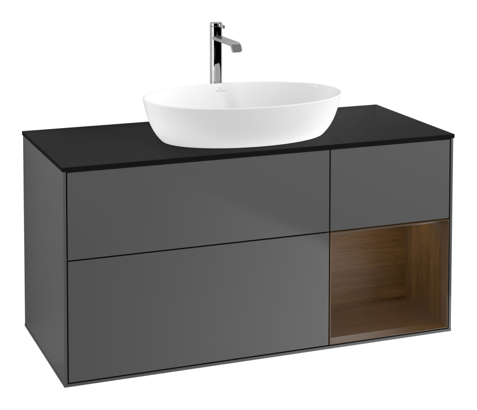 Тумба под раковину Villeroy & Boch Finion 120х50,1 см с подсветкой МДФ антрацит матовый лак/стекло черное матовое G832GNGK