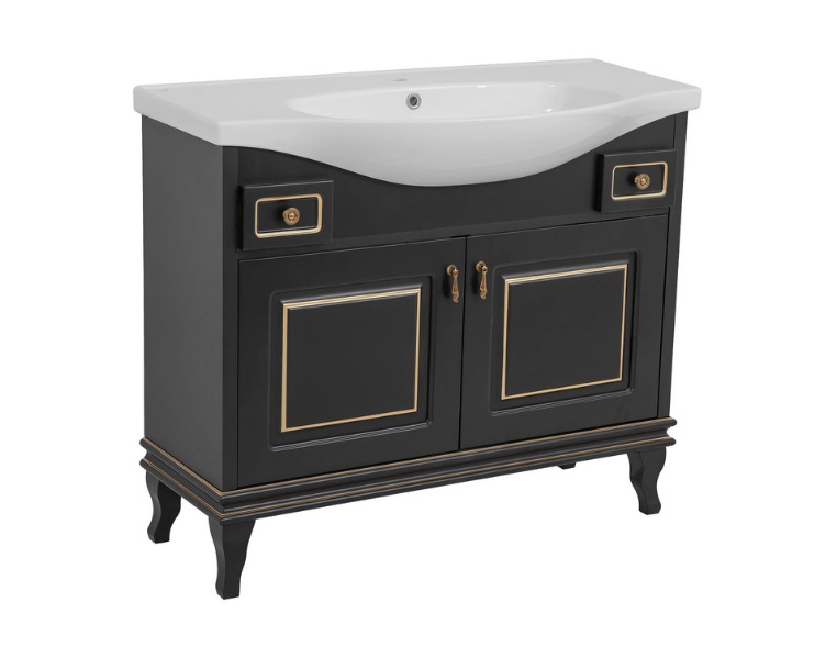 Тумба напольная Аквародос Беатриче 100 см с раковиной Lila ДСП/МДФ черный патина золото АР000073687