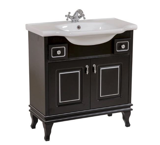 Тумба напольная Аквародос Беатриче 80 см с раковиной New Classic ДСП/МДФ черный патина хром АР000042845