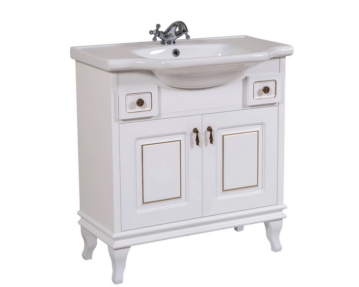 Тумба напольная Аквародос Беатриче 80 см с раковиной New Classic ДСП/МДФ белый патина золото АР000040194