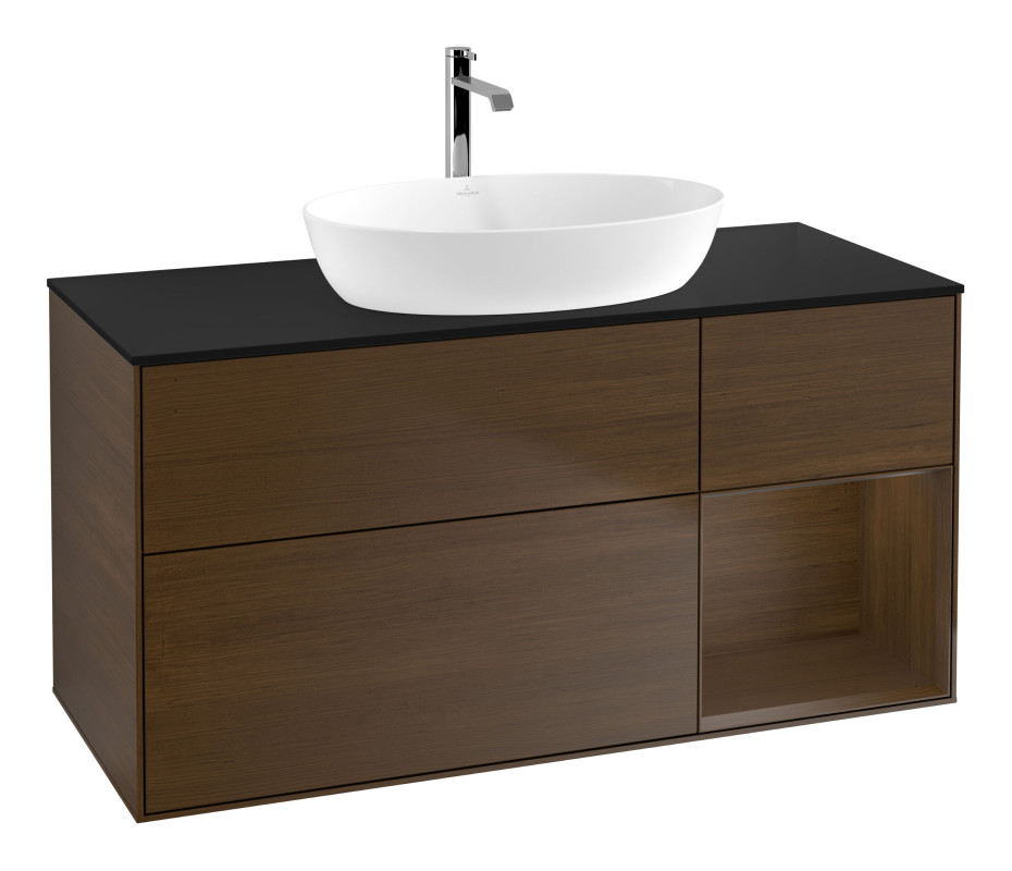 Тумба под раковину Villeroy & Boch Finion 120х50,1 см с подсветкой МДФ шпон грецкого ореха/стекло черное матовое G832GNGN