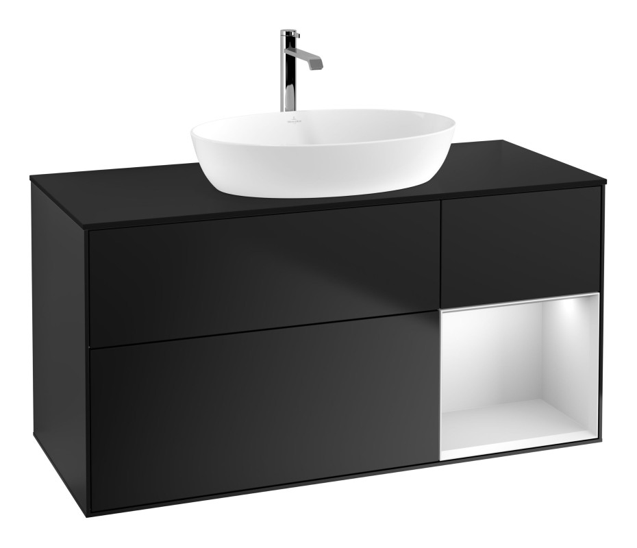 Тумба под раковину Villeroy & Boch Finion 120х50,1 см с подсветкой МДФ черный матовый лак/стекло черное матовое G832MTPD