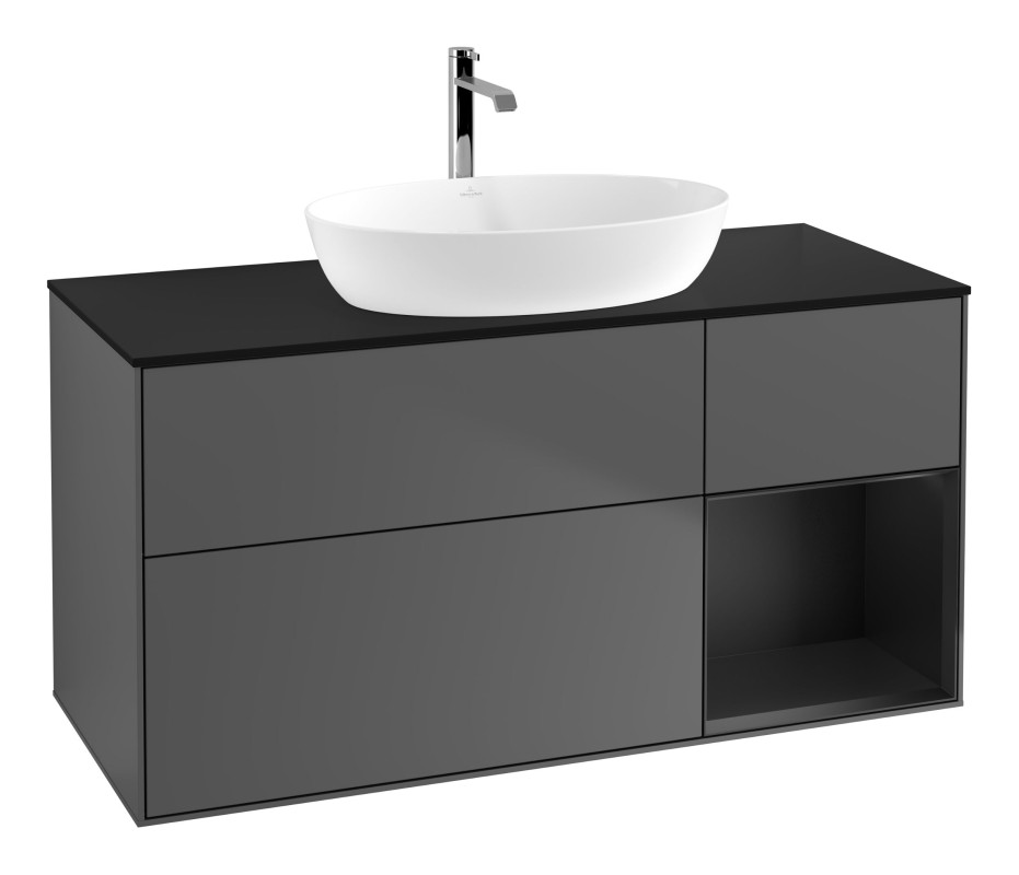 Тумба под раковину Villeroy & Boch Finion 120х50,1 см с подсветкой МДФ антрацит матовый лак/стекло черное матовое G832PDGK