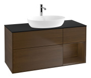 Тумба под раковину Villeroy & Boch Finion 120х50,1 см с подсветкой МДФ шпон грецкого ореха/стекло черное матовое G832GNGN