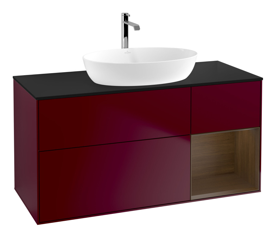 Тумба под раковину Villeroy & Boch Finion 120х50,1 см с подсветкой МДФ пион матовый лак/стекло черное матовое G832GNHB