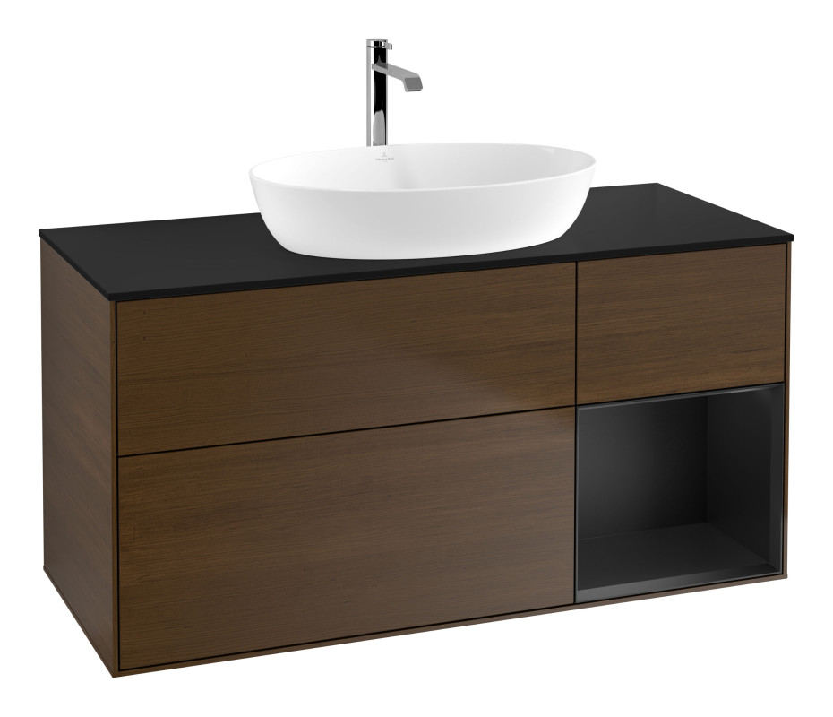 Тумба под раковину Villeroy & Boch Finion 120х50,1 см с подсветкой МДФ шпон грецкого ореха/стекло черное матовое G832PDGN