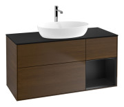 Тумба под раковину Villeroy & Boch Finion 120х50,1 см с подсветкой МДФ шпон грецкого ореха/стекло черное матовое G832PDGN