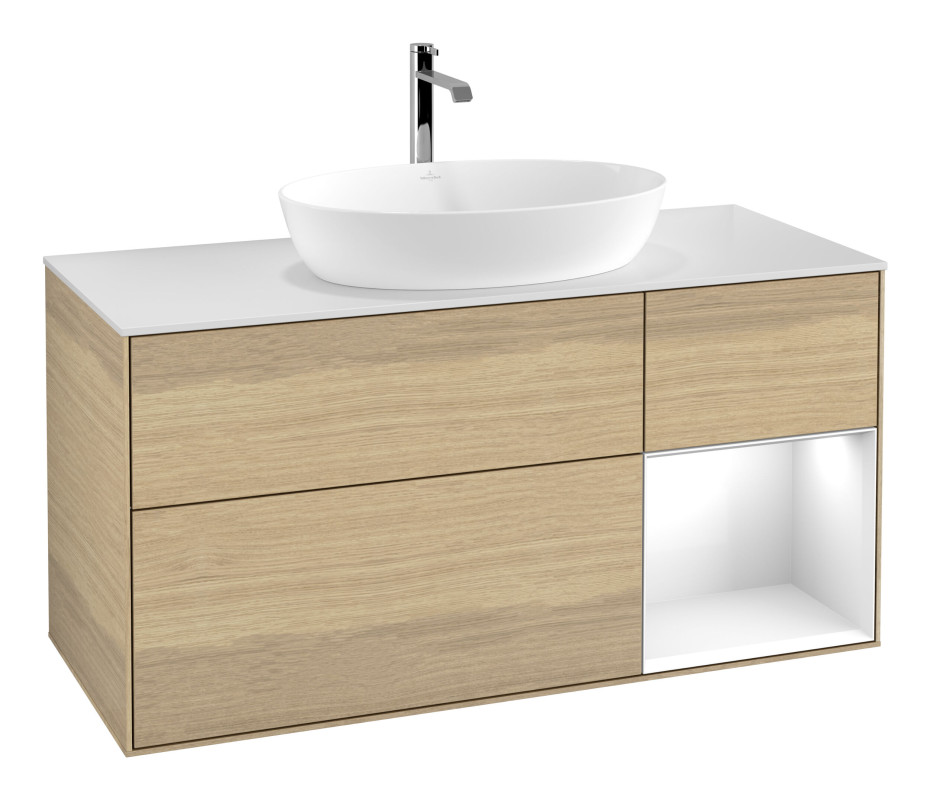 Тумба под раковину Villeroy & Boch Finion 120х50,1 см с подсветкой МДФ шпон дуба/стекло белое матовое G831GFPC