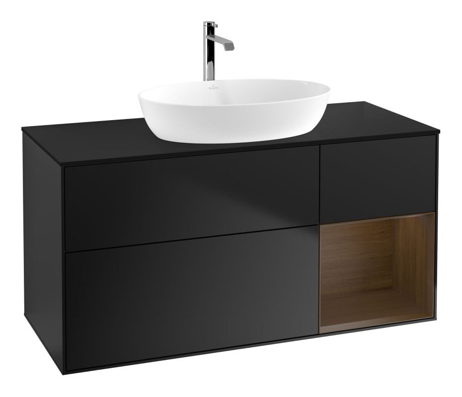 Тумба под раковину Villeroy & Boch Finion 120х50,1 см с подсветкой МДФ черный матовый лак/стекло черное матовое G832GNPD