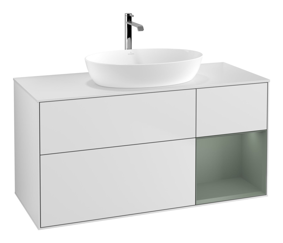 Тумба під раковину Villeroy & Boch Finion 120х50,1 см із підсвічуванням МДФ білий матовий лак/скло біле матове G831GMMT