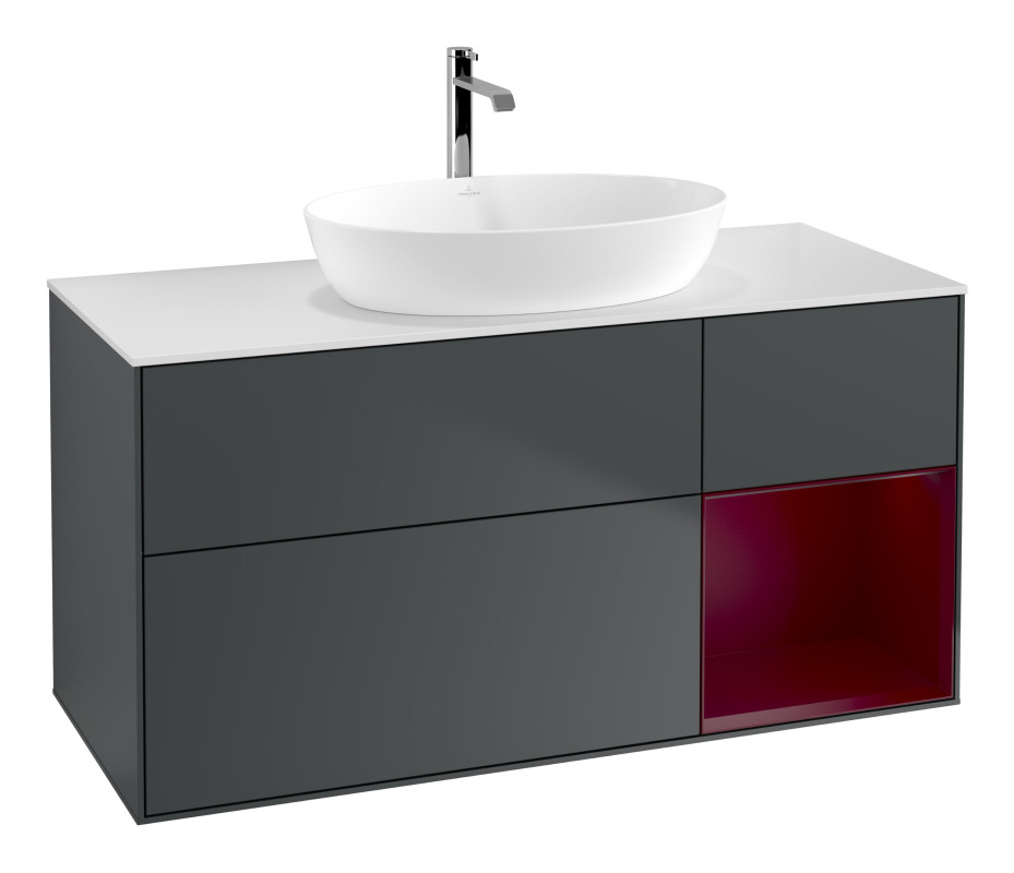 Тумба под раковину Villeroy & Boch Finion 120х50,1 см с подсветкой МДФ темно-синий матовый лак/стекло белое матовое G831HBHG