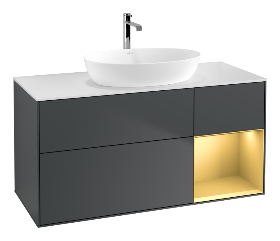 Тумба под раковину Villeroy & Boch Finion 120х50,1 см с подсветкой МДФ темно-синий матовый лак/стекло белое матовое G831HFHG