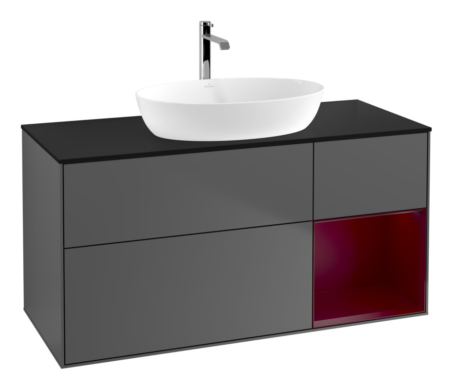 Тумба под раковину Villeroy & Boch Finion 120х50,1 см с подсветкой МДФ антрацит матовый лак/стекло черное матовое G832HBGK