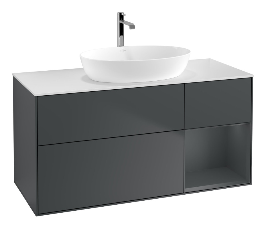 Тумба под раковину Villeroy & Boch Finion 120х50,1 см с подсветкой МДФ темно-синий матовый лак/стекло белое матовое G831HGHG