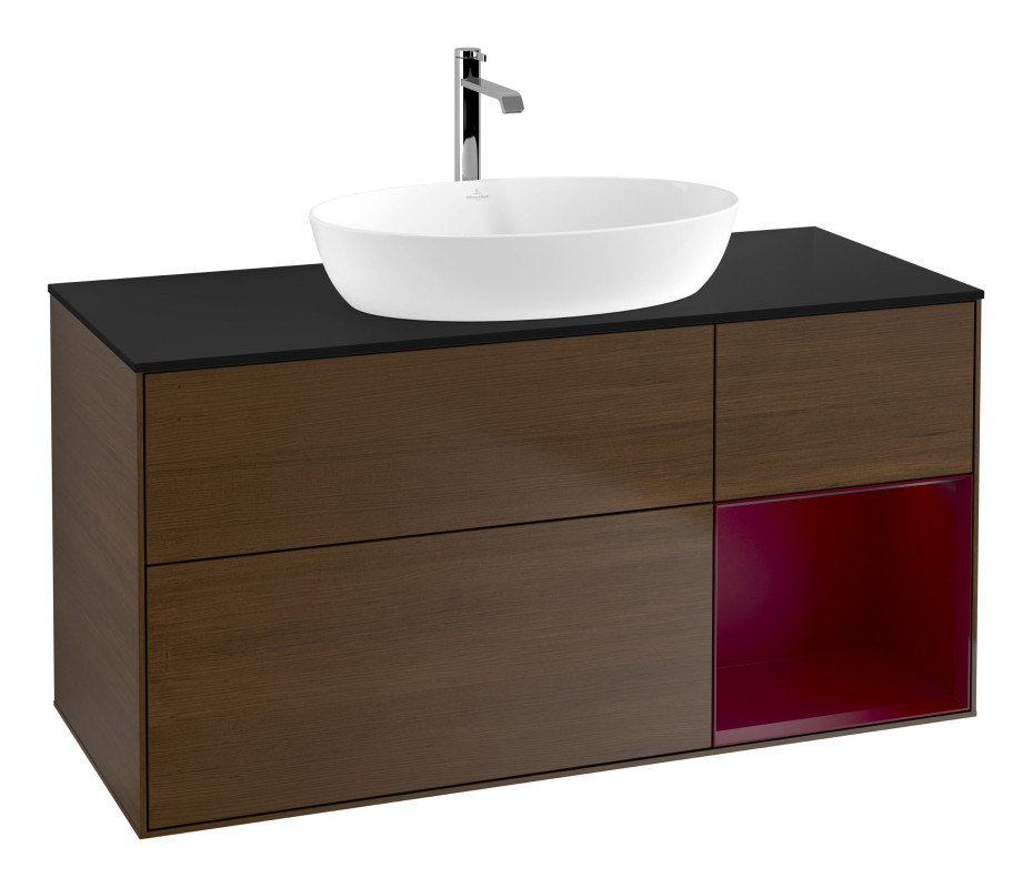 Тумба под раковину Villeroy & Boch Finion 120х50,1 см с подсветкой МДФ шпон грецкого ореха/стекло черное матовое G832HBGN