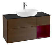 Тумба под раковину Villeroy & Boch Finion 120х50,1 см с подсветкой МДФ шпон грецкого ореха/стекло черное матовое G832HBGN