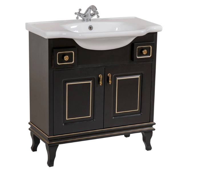 Тумба для підлоги Аквародос Беатріче 80 см з раковиною New Classic ДСП/МДФ чорний патина золото АР000042844