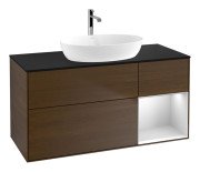 Тумба под раковину Villeroy & Boch Finion 120х50,1 см с подсветкой МДФ шпон грецкого ореха/стекло черное матовое G832MTGN