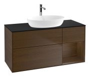 Тумба під раковину Villeroy & Boch Finion 120х50,1 см із підсвічуванням МДФ шпон волоського горіха/скло чорне матове G832GNGN