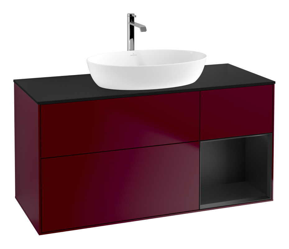 Тумба під раковину Villeroy & Boch Finion 120х50,1 см із підсвічуванням МДФ півонія матовий лак/скло чорне матове G832PDHB