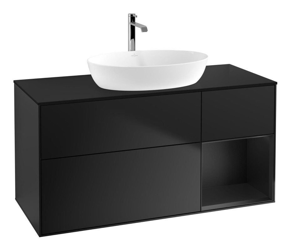 Тумба під раковину Villeroy & Boch Finion 120х50,1 см із підсвічуванням МДФ чорний матовий лак/скло чорне матове G832PDPD