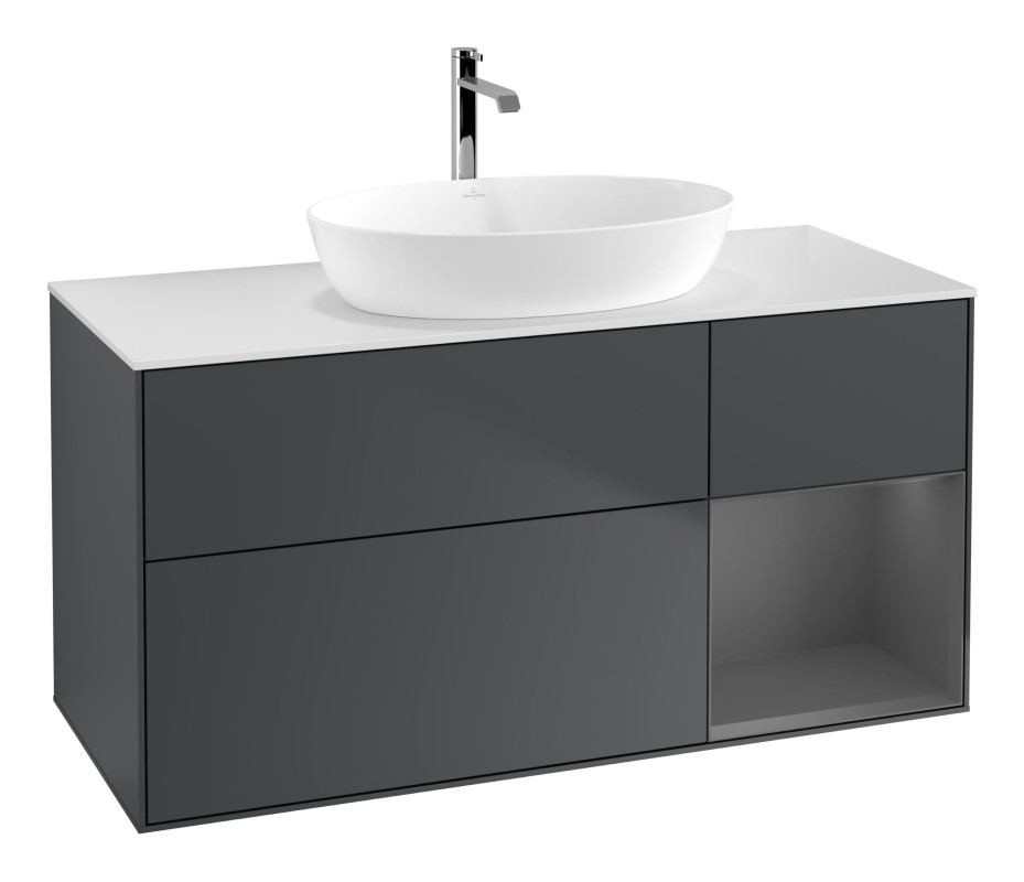 Тумба під раковину Villeroy & Boch Finion 120х50,1 см із підсвічуванням МДФ темно-синій матовий лак/скло біле матове G831GKHG