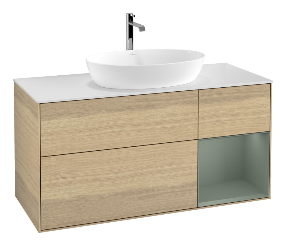 Тумба під раковину Villeroy & Boch Finion 120х50,1 см із підсвічуванням МДФ шпон дуба/скло біле матове G831GMPC