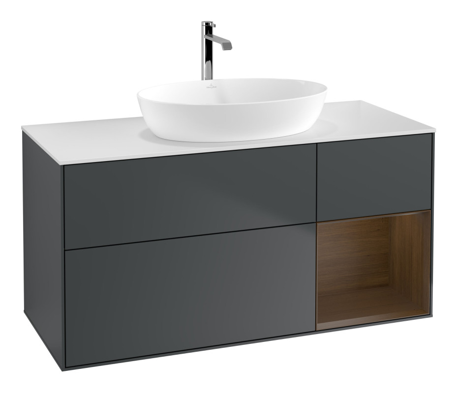 Тумба под раковину Villeroy & Boch Finion 120х50,1 см с подсветкой МДФ темно-синий матовый лак/стекло белое матовое G831GNHG