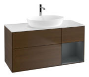 Тумба под раковину Villeroy & Boch Finion 120х50,1 см с подсветкой МДФ шпон грецкого ореха/стекло белое матовое G831HGGN