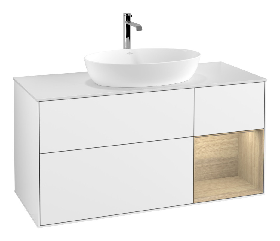 Тумба под раковину Villeroy & Boch Finion 120х50,1 см с подсветкой МДФ глянцевый белый лак/стекло белое матовое G831PCGF