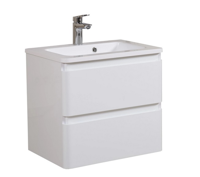 Тумба подвесная Аквародос Акцент 60 см с раковиной Альфа ДСП/МДФ белый глянец АР000040143