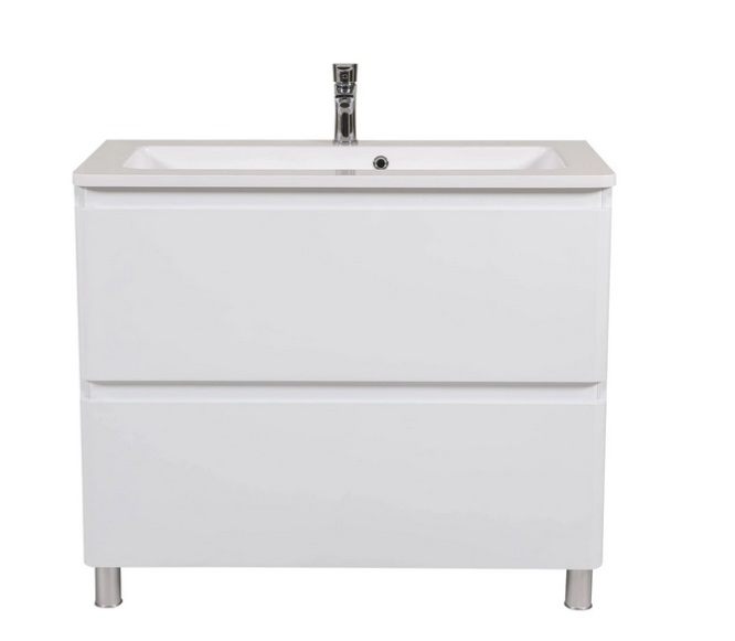 Тумба для підлоги Аквародос Акцент 100 см з раковиною Альфа ДСП/МДФ білий глянець АР000040139