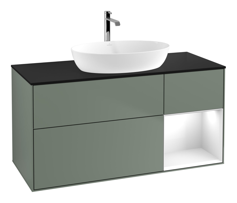 Тумба под раковину Villeroy & Boch Finion 120х50,1 см с подсветкой МДФ оливковый матовый лак/стекло черное матовое G832GFGM
