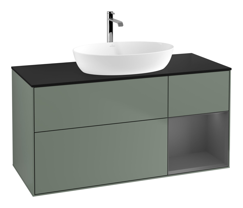 Тумба під раковину Villeroy & Boch Finion 120х50,1 см із підсвічуванням МДФ оливковий матовий лак/скло чорне матове G832GKGM