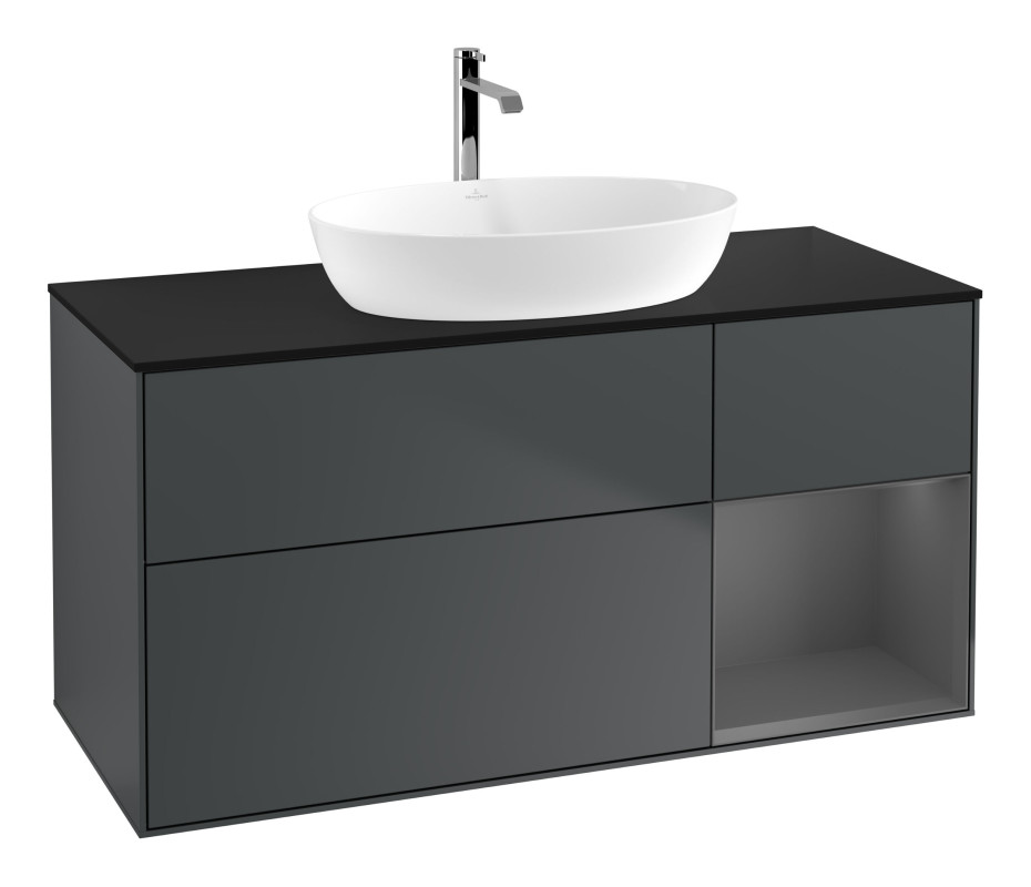 Тумба под раковину Villeroy & Boch Finion 120х50,1 см с подсветкой МДФ темно-синий матовый лак/стекло черное матовое G832GKHG